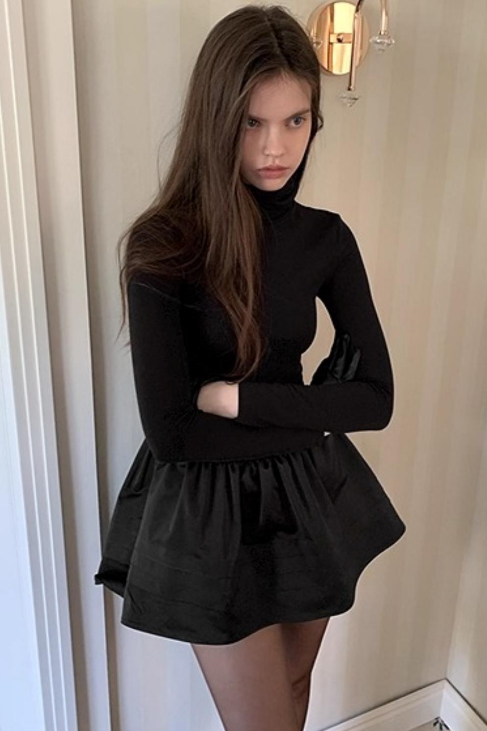 Black Layered Knit Dress Set