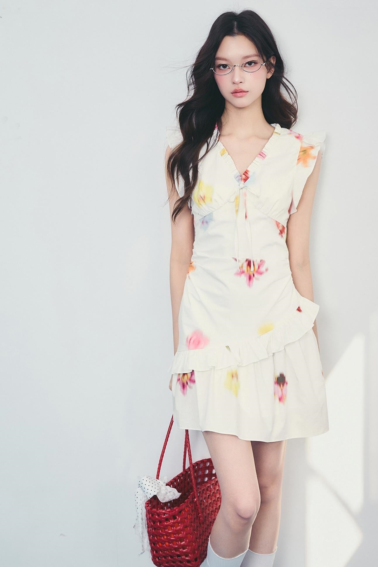 Floral V-Neck Ruffle Dress