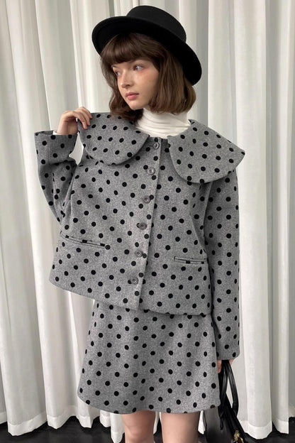 Gray Polka Dot Preppy Suit Set-Up