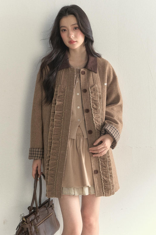 Vintage Khaki Houndstooth Wool Coat