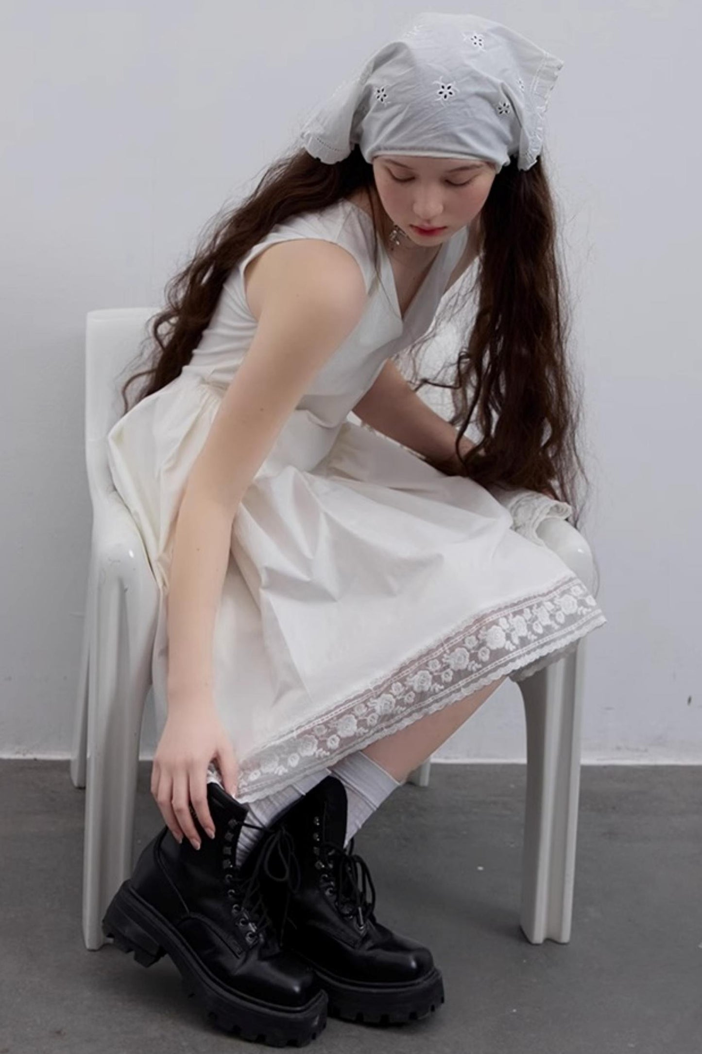 White Pleated V-Neck Dress