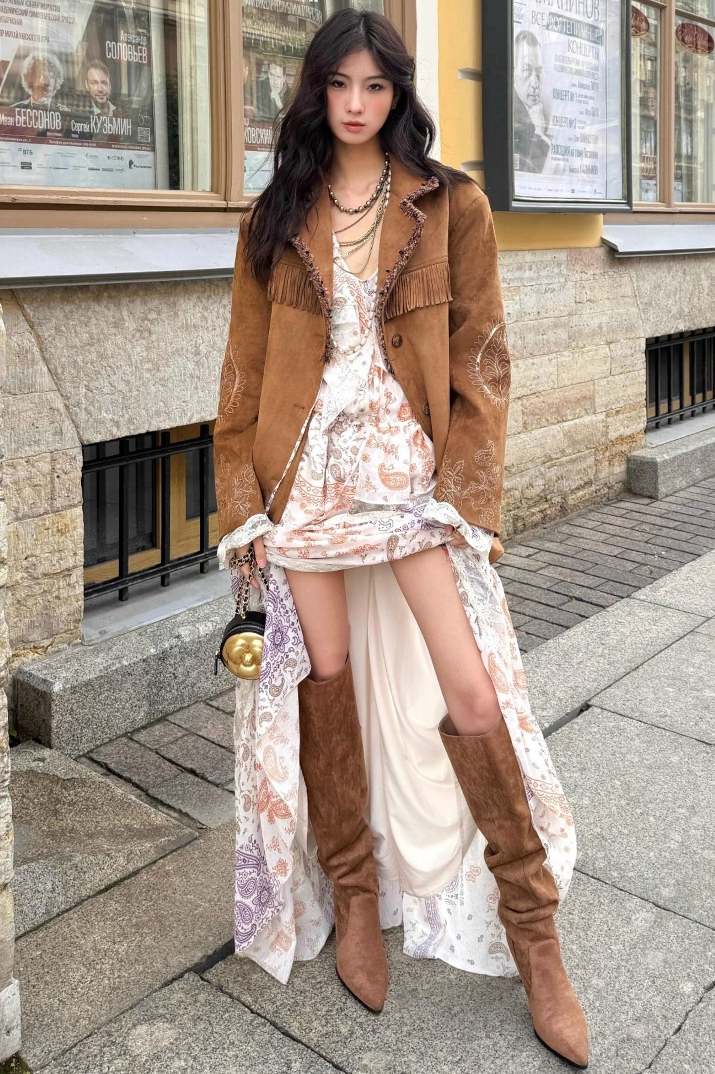 Sweet Bohemian Embroidery Fringed Blazer Set-Up