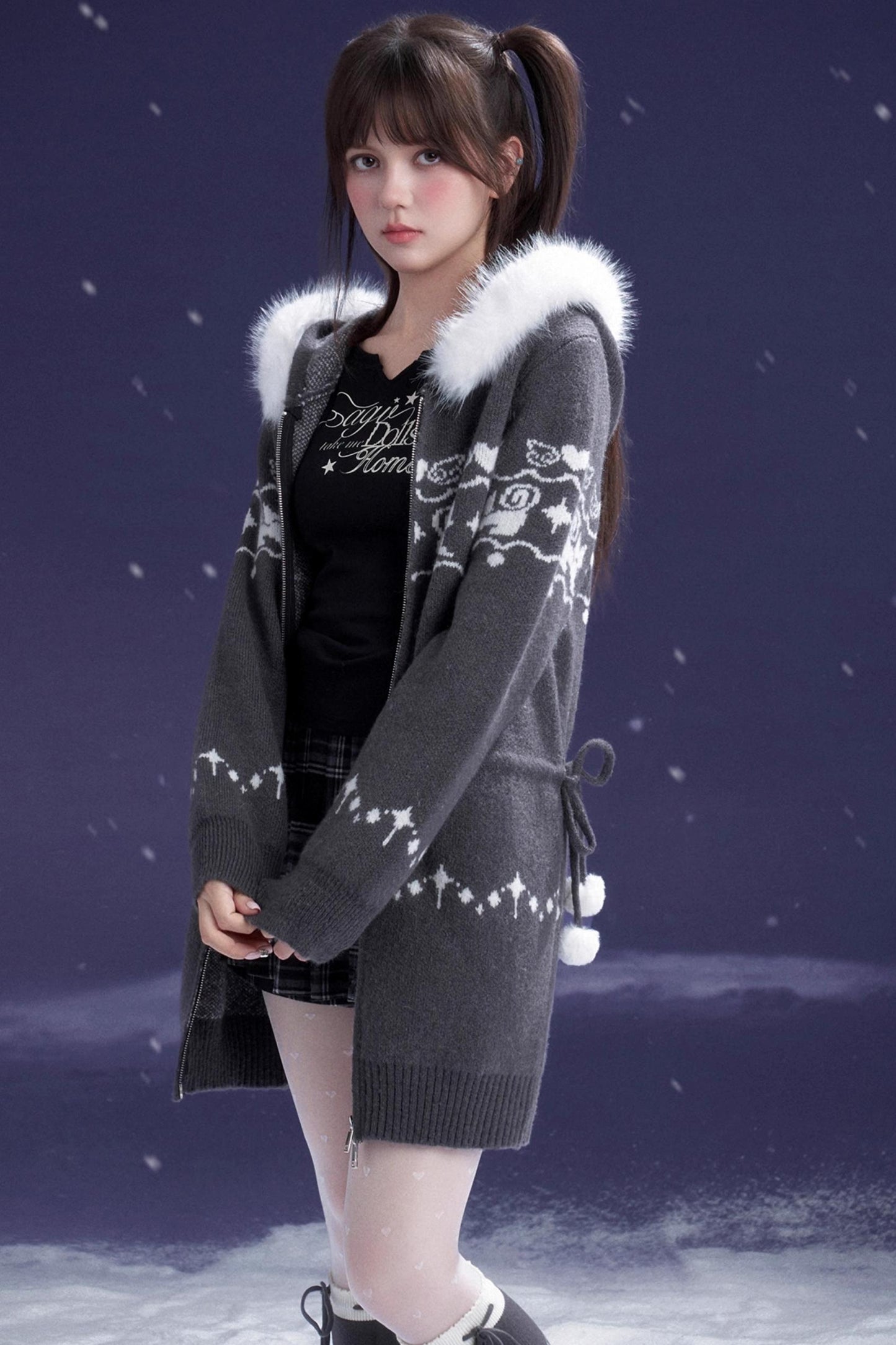 Fair Isle Cat Knit Coat