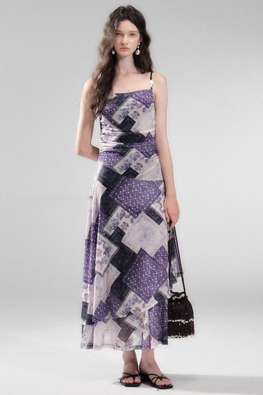 Vintage Collage Mesh Slip Dress