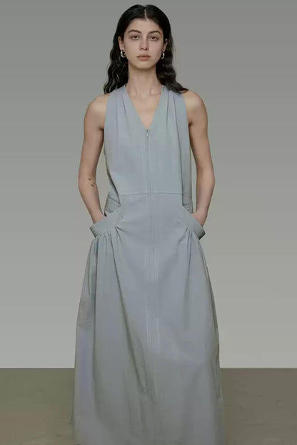 V-Neck Pocket Maxi Dress