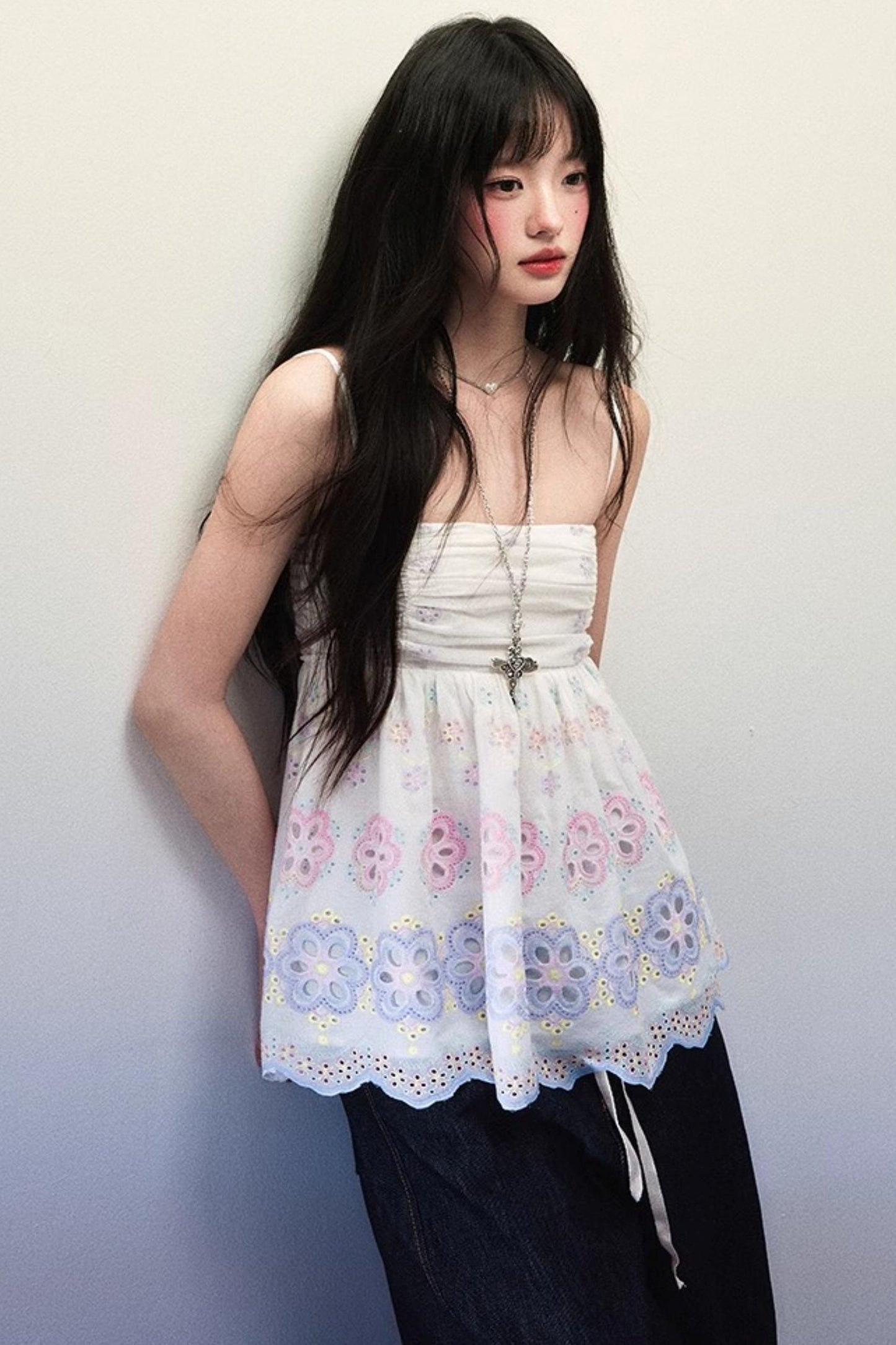 Lace-Trimmed Floral Camisole