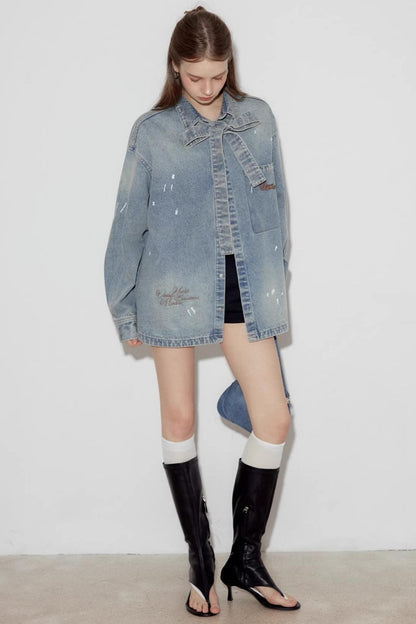 Washed Distressed Loose Denim Jacket