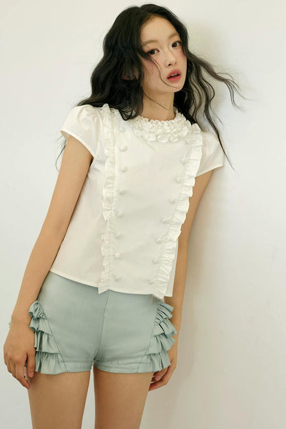 Lace Puff Sleeve White Top