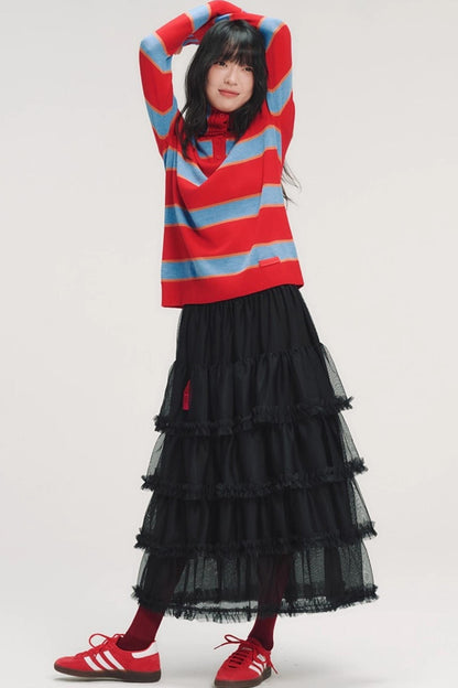 Color-Blocked Striped Knit Sweater