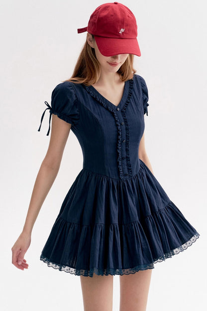 French Texture Lace V-Neck A-Pendulum Dress