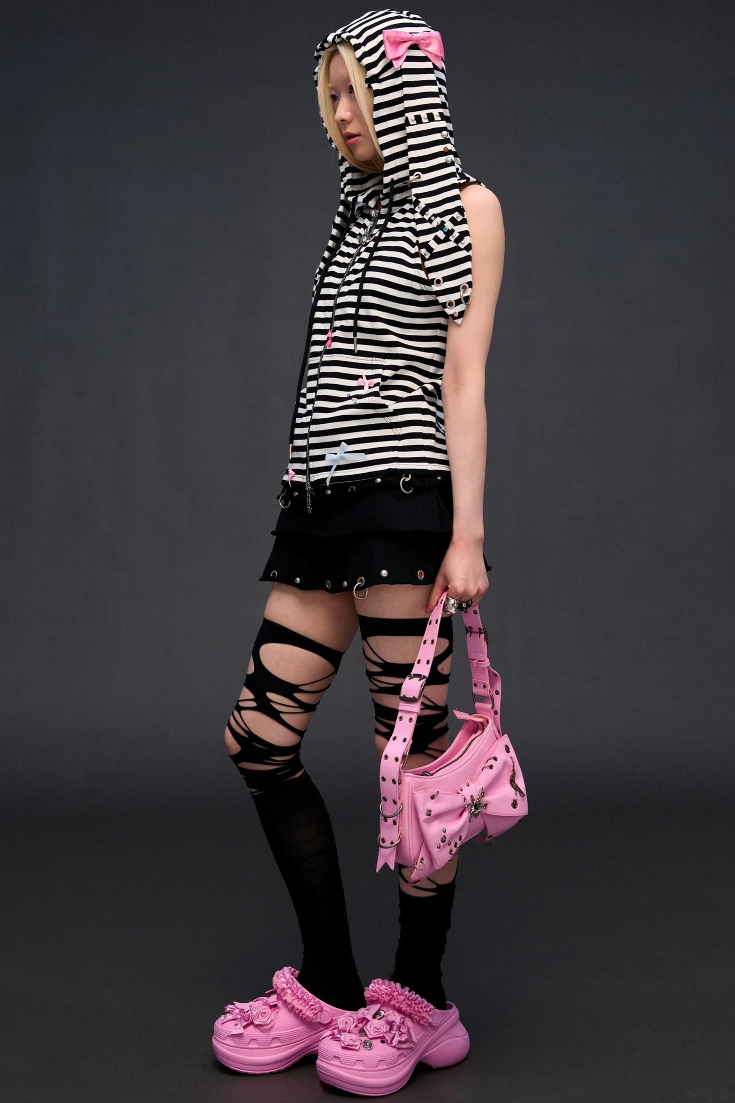 Rhinestone Bowknot Striped Vest