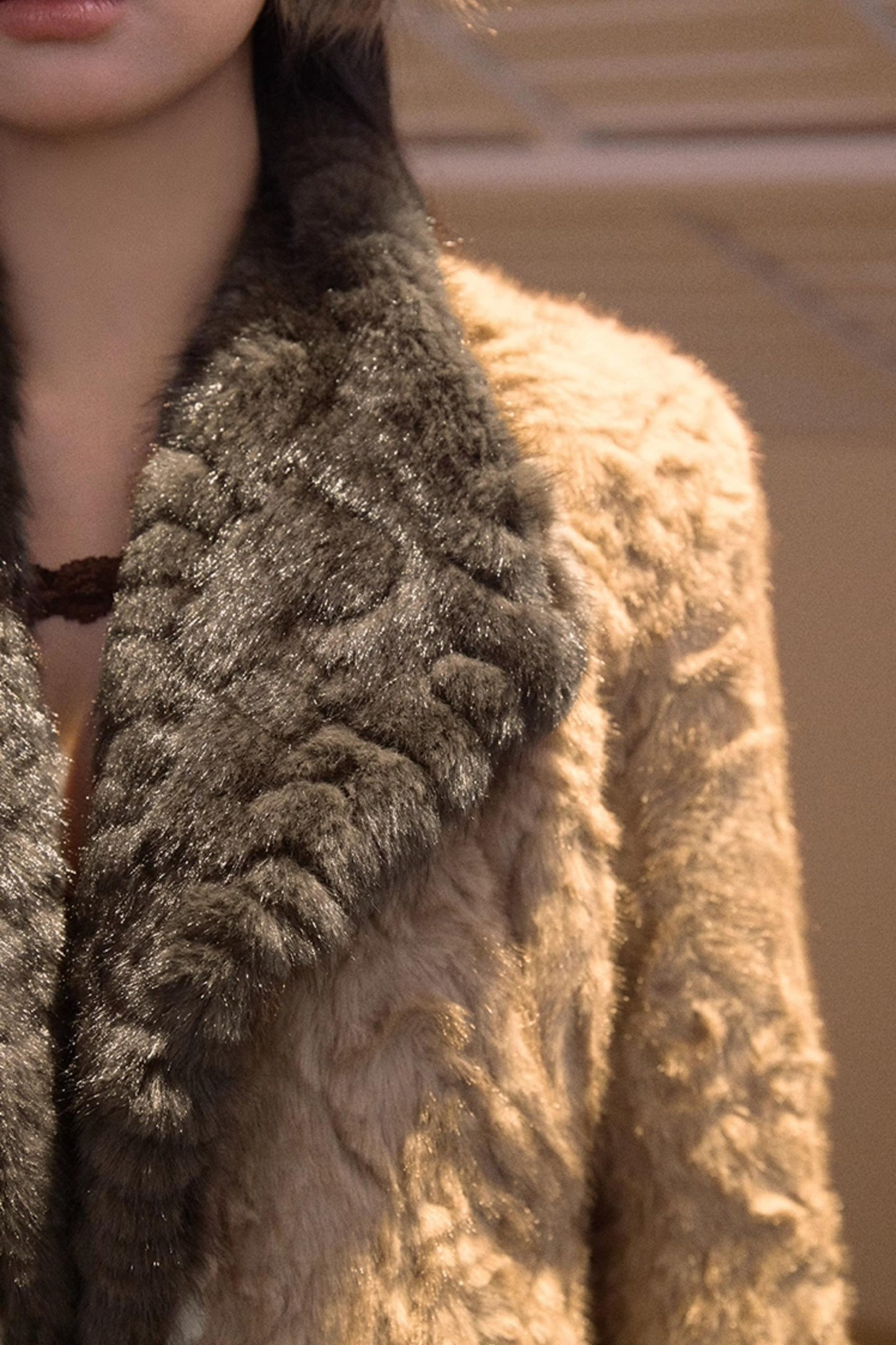 Two-Tone Patchwork Furry Coat