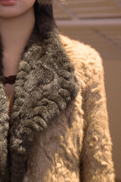 Two-Tone Patchwork Furry Coat