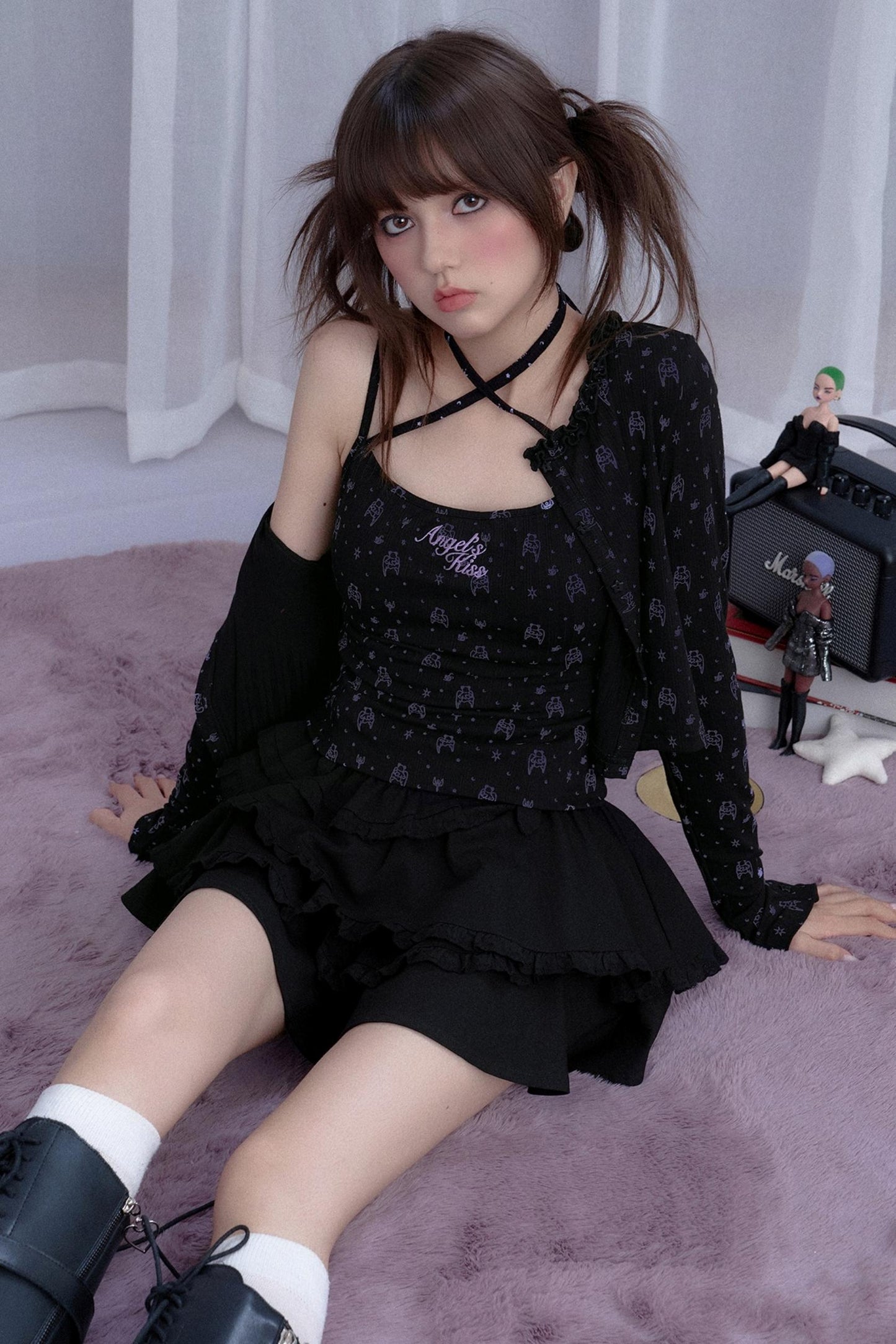 Angel Black & White Bear Print Cardigan Set-Up