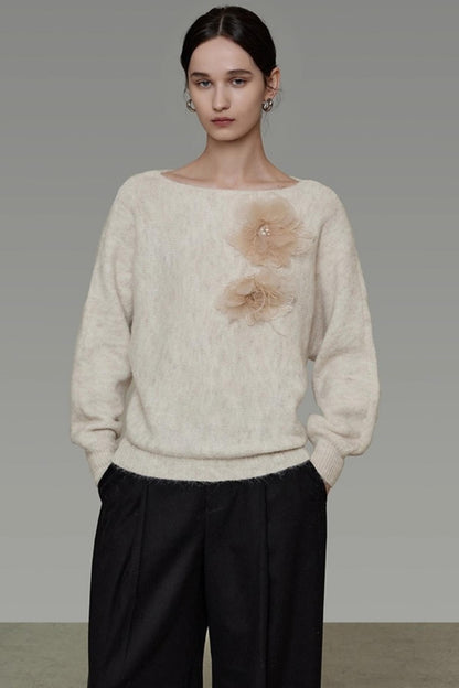 Off-Shoulder Floral Knit Top