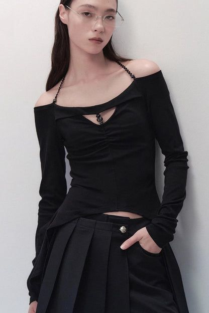 Dreams Weaving Thin One-Shoulder V-Neck T-Shirt