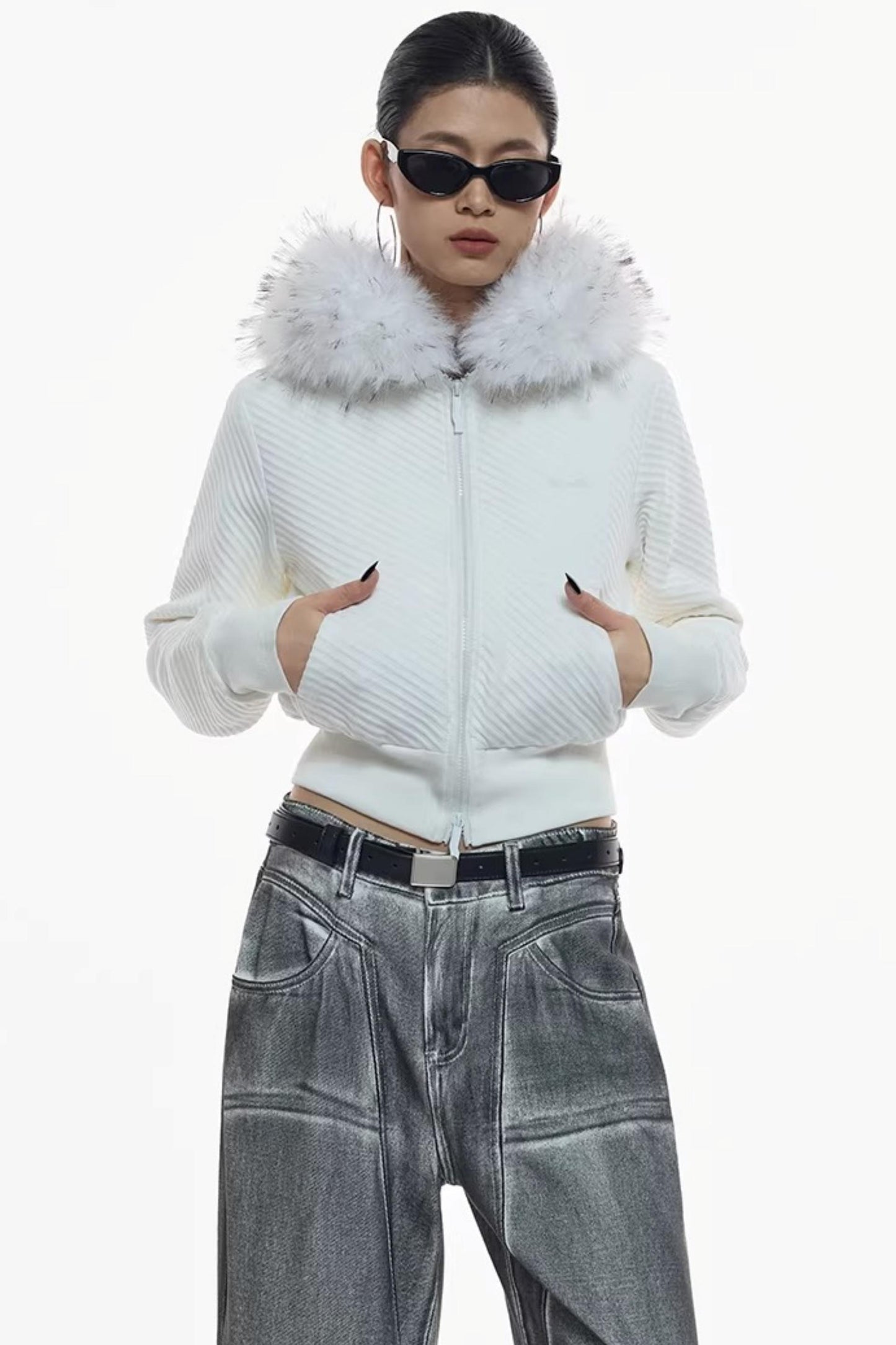 Jacke aus Twill mit abnehmbarem Pelzkragen