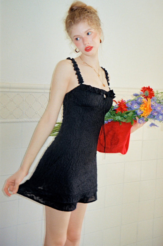 Ruffled Lace A-line Slip Dress