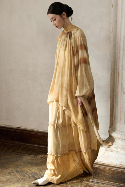 Romantic Lace-up Flowing Skirt Set-Up