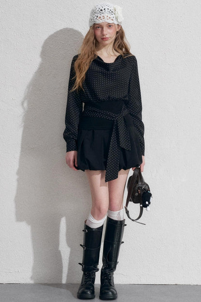 Polka Dot Swing Collar Black Shirt