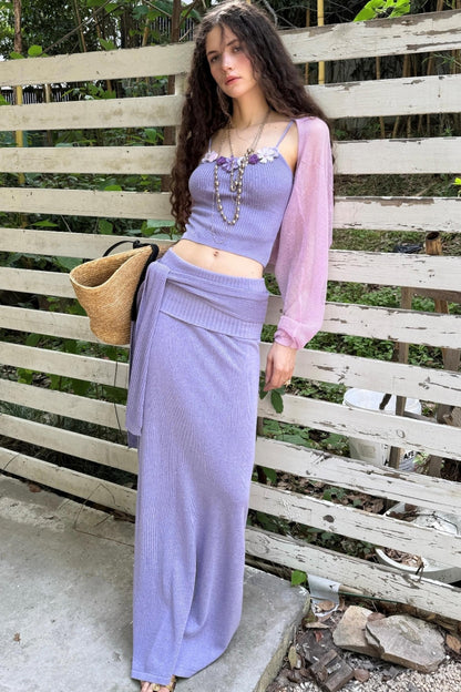 Floral Halter Skirt Cardigan Set-Up