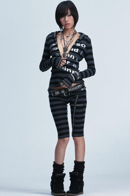 Elastic Striped Fingerless Top Set-Up