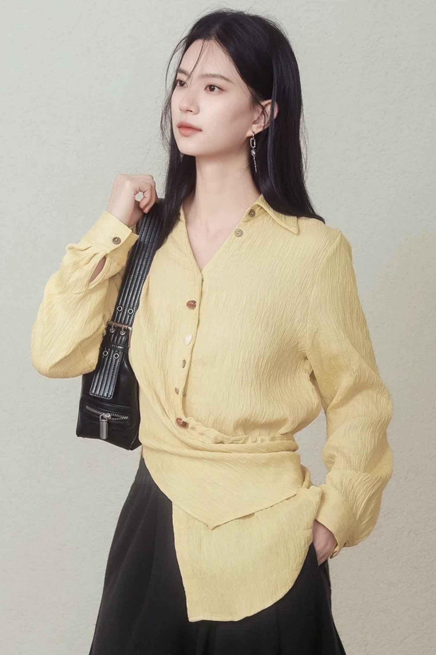 Pale Yellow Stone Button Shirt