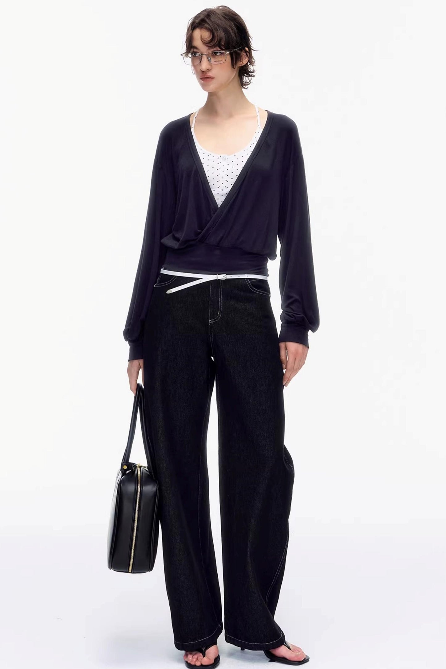 V-Neck Swing Collar Top