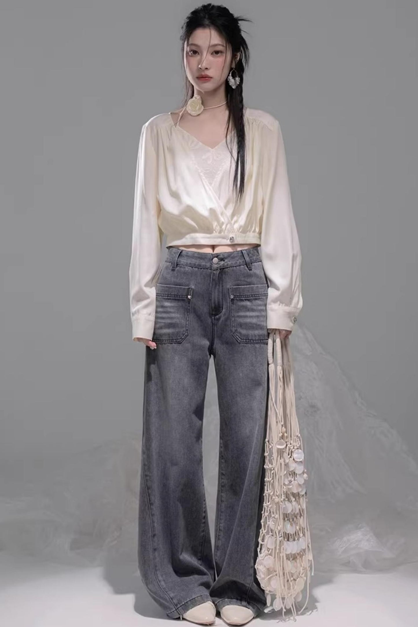 Embroidered Apricot Halter Top Set