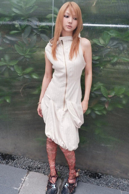 Striped Asymmetrical Deconstructed Dress