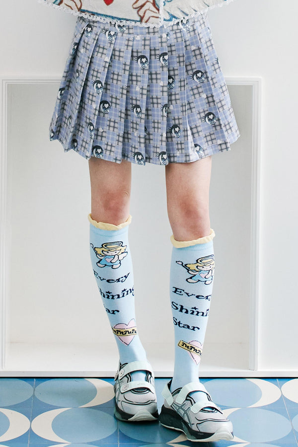 Graphic Check Pleated Skirt