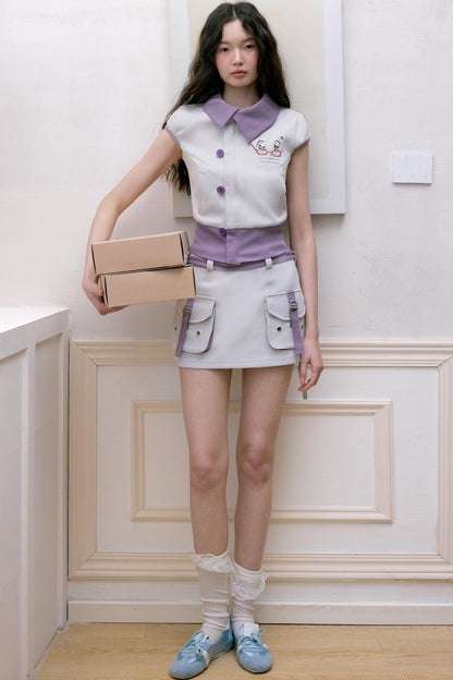 Purple Gray Polo Skirt Set-Up