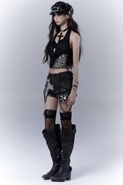 Ultra Low Waist Punk Denim Shorts