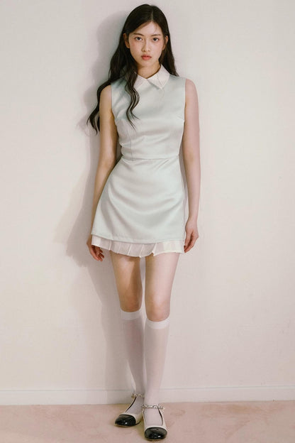 Mint Satin Pleated Dress