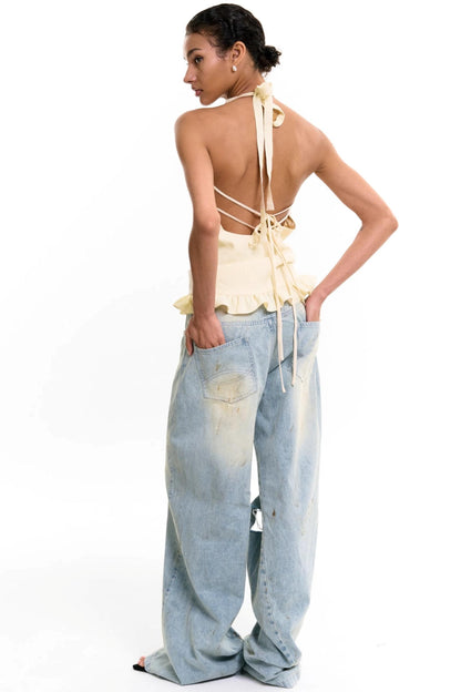 Wool Halterneck Ruffle Camisole Top