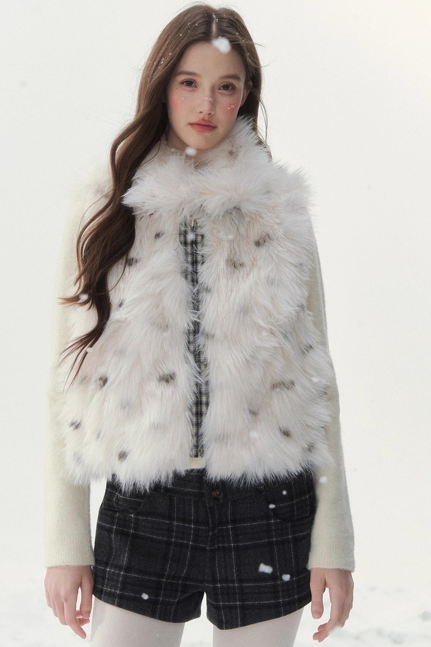 Polka Dot Plaid Fur Coat