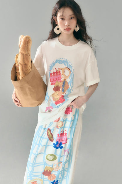 Hand-Painted Crewneck Cotton T-Shirt