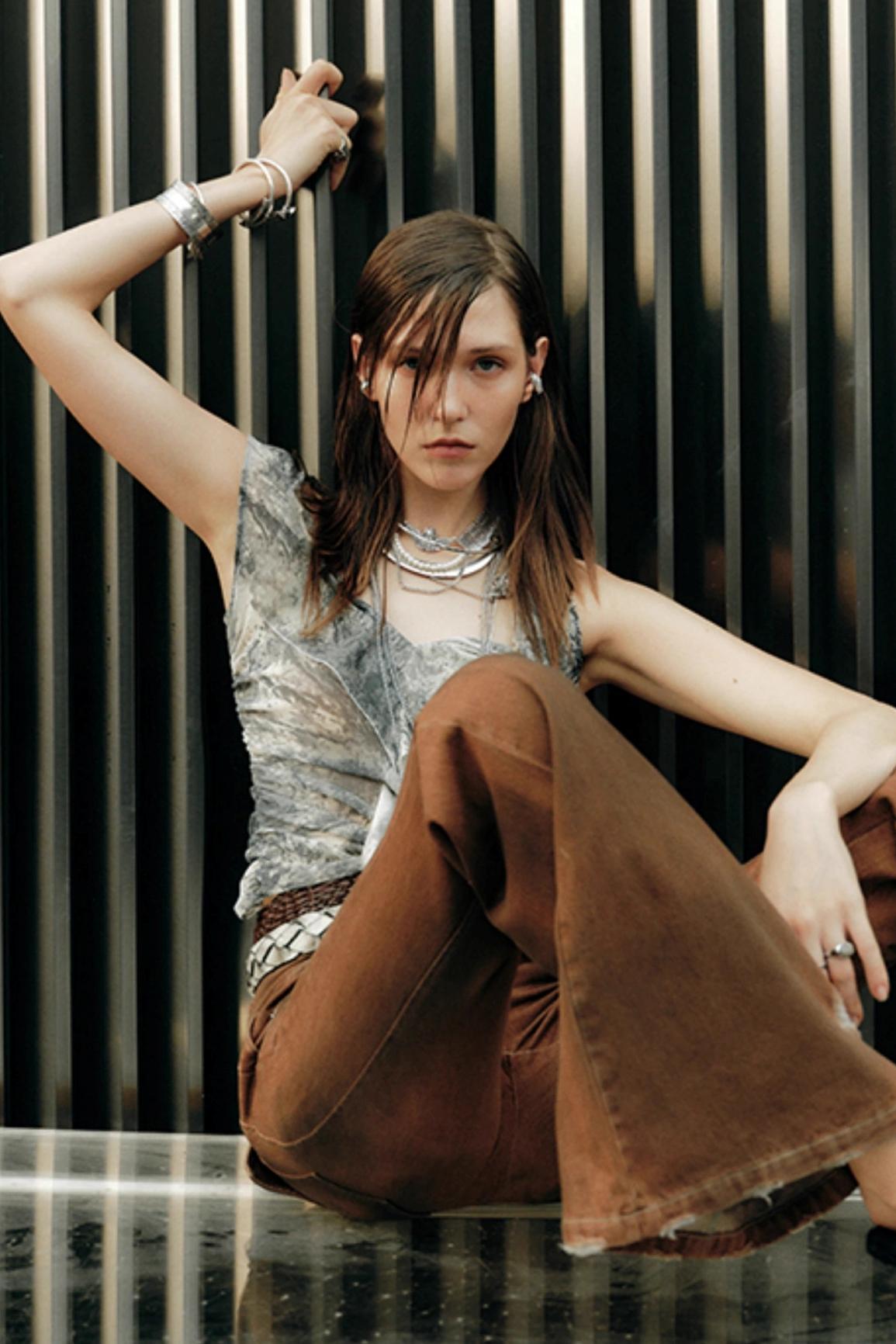 Splash Print Off-Shoulder Casual Top