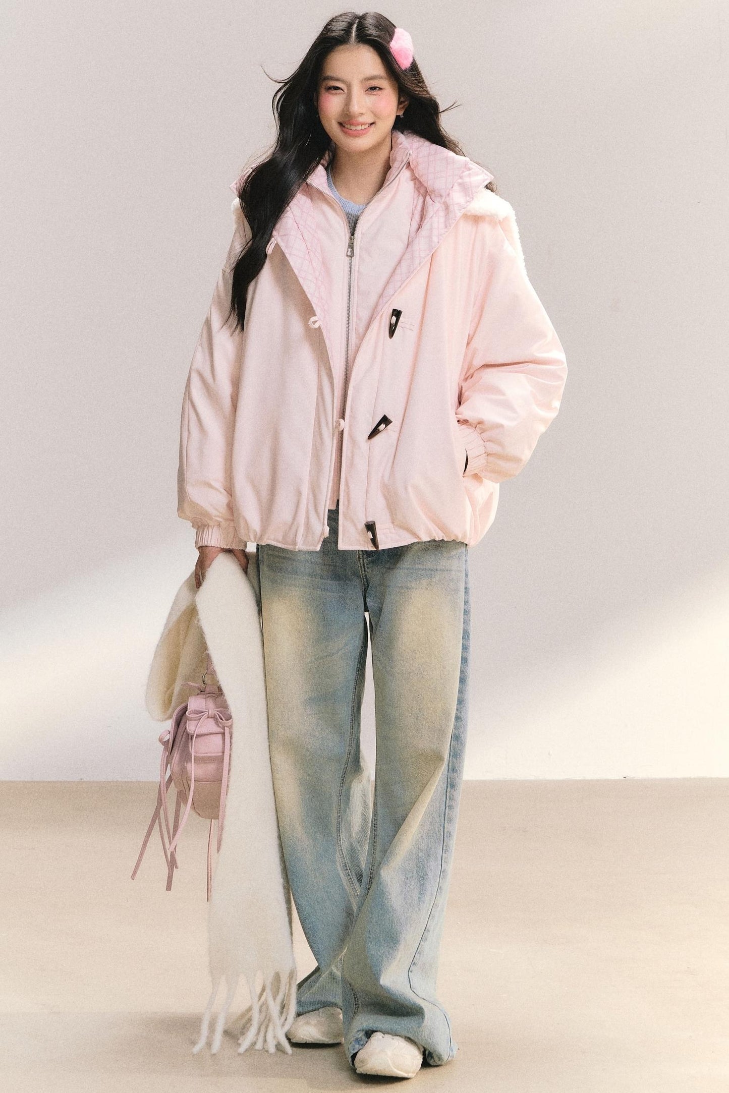 Snow Flakes Plaid Duffle Coat