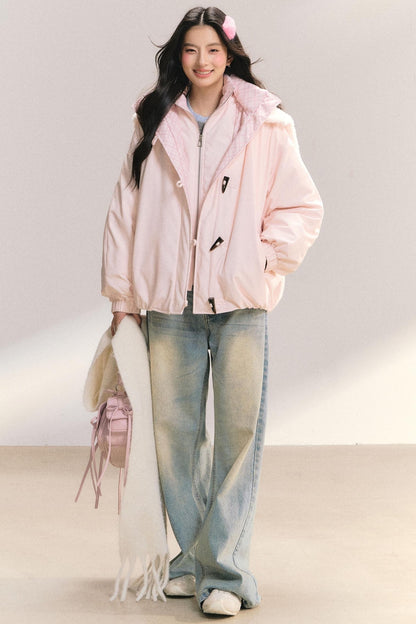 Snow Flakes Plaid Duffle Coat