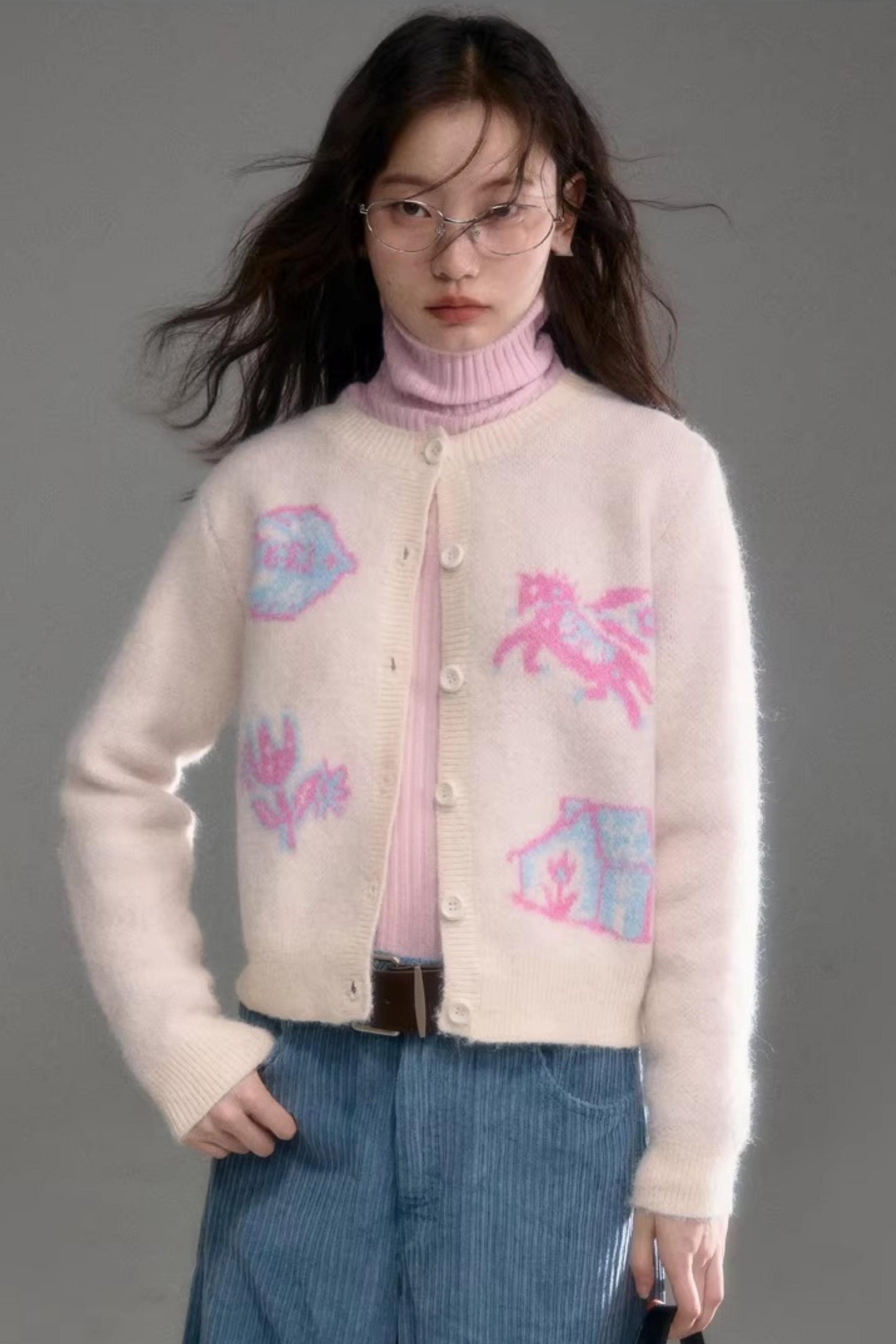 Color-Blocked Wool Blend Cardigan