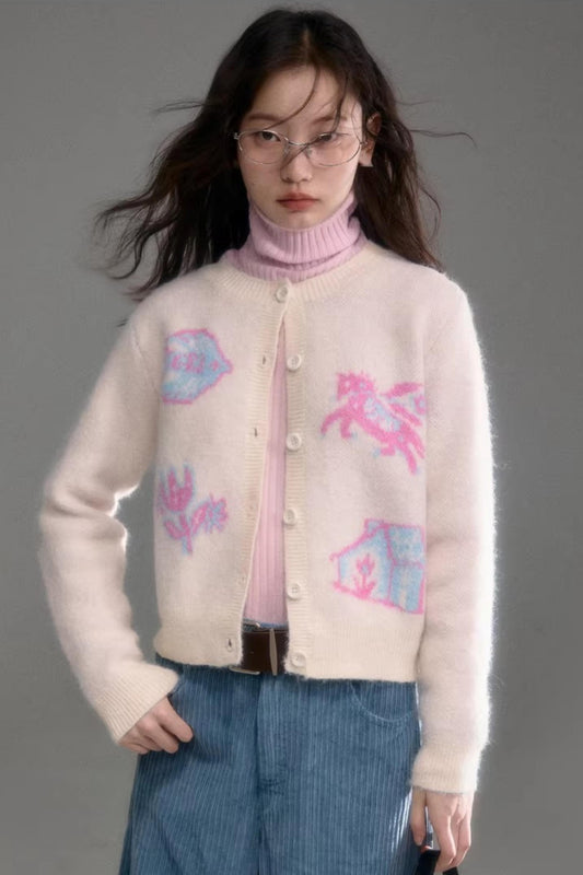 Color-Blocked Wool Blend Cardigan