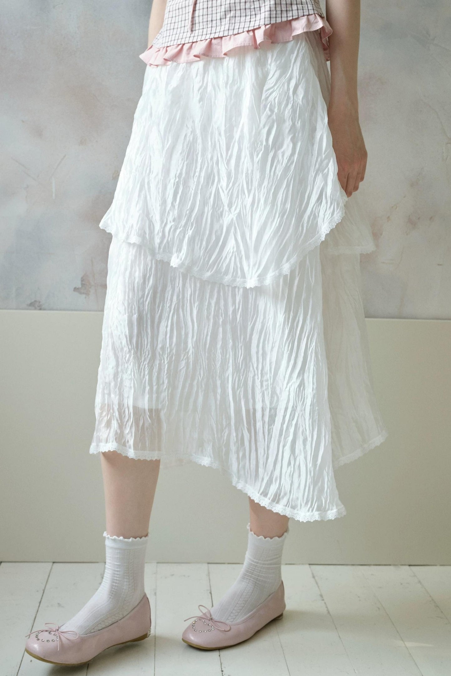 White Pleated Gauze Skirt