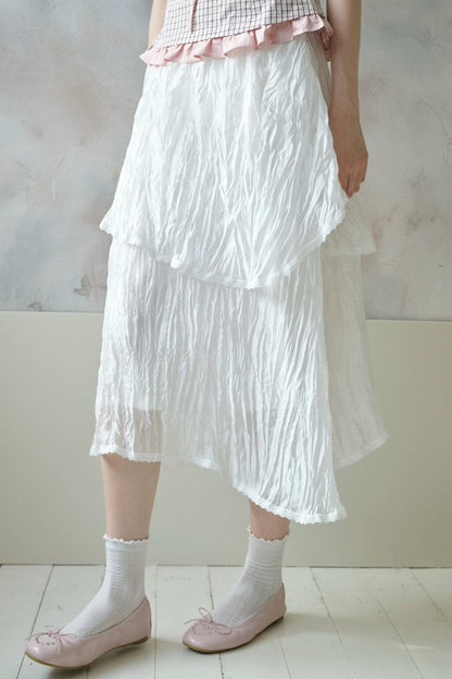 White Pleated Gauze Skirt