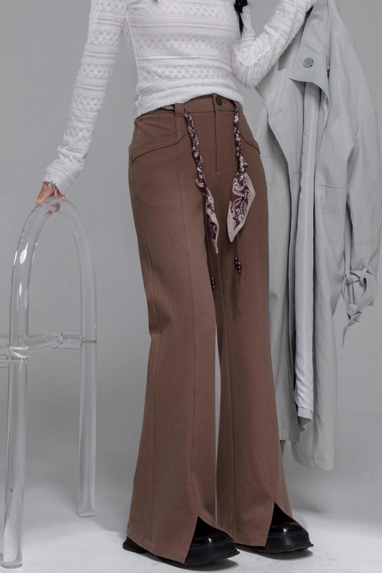 Silk Belted Bootcut Slacks