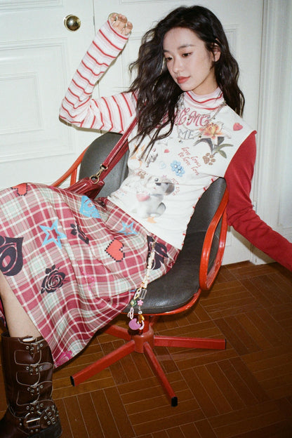 High-Neck Asymmetrical Print T-Shirt