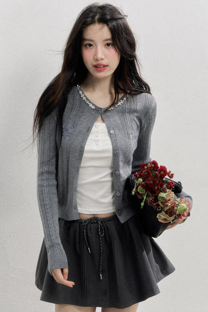 Rose Embroidery Knitted Cardigan