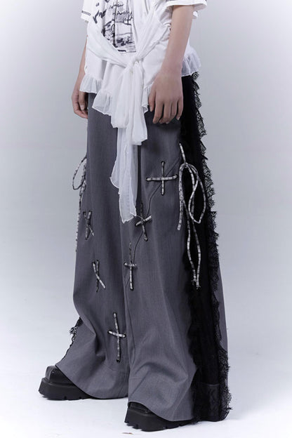 Gray Hollow Lace Fusion Casual Trousers