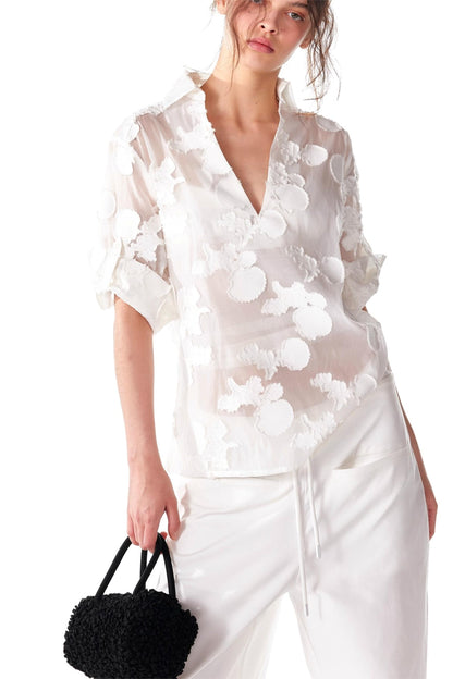 Organza V-Neck Pullover Top