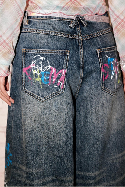 Childish Graffiti Wide-Leg Jeans